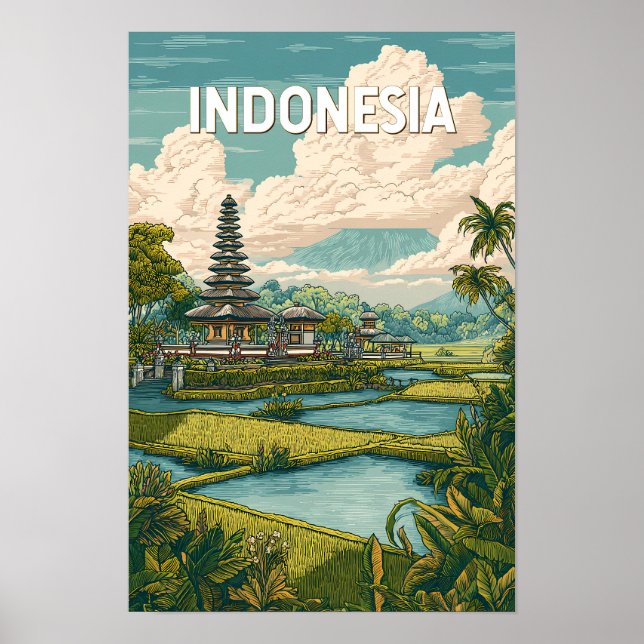 Indonesisk illustrationsresa konst vintage poster (Framsidan)