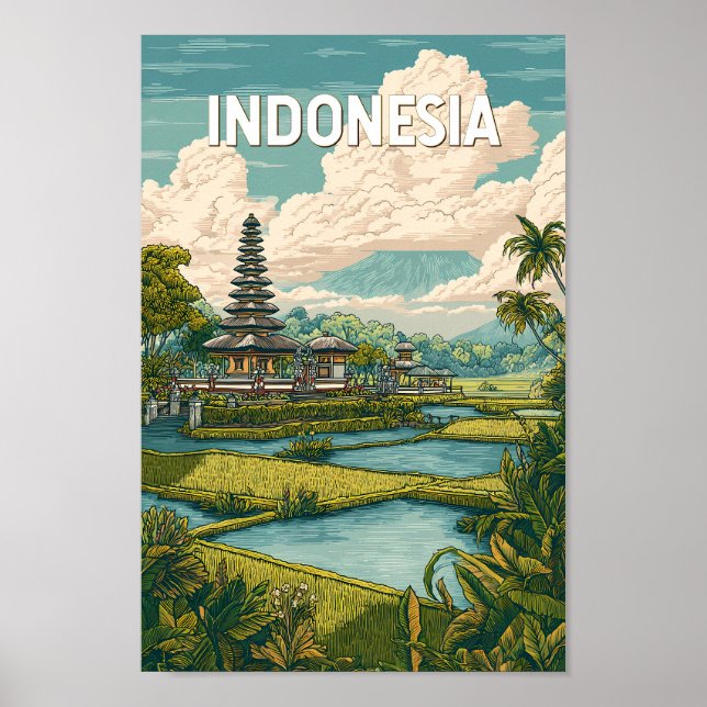 Indonesisk illustrationsresa konst vintage poster (Framsidan)