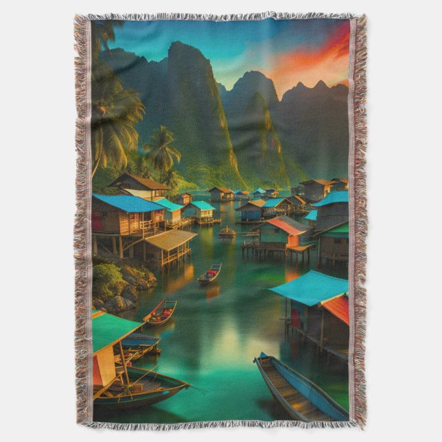 Indonesisk liten fiske by filt (Framsidan Vertikal)