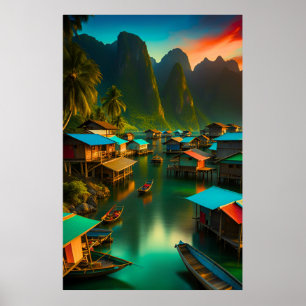 Indonesisk liten fiskeby poster
