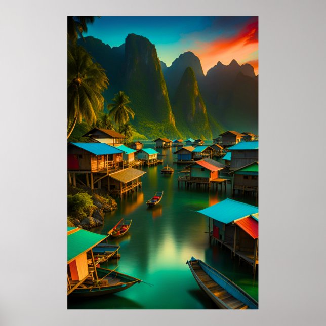 Indonesisk liten fiskeby poster (Framsidan)