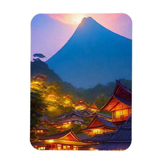 Indonesisk Village Sunset Magnet (Vertikal)
