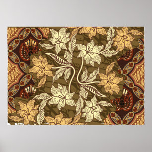 Indonesiska batikmotiv med flora och fauna-mönster poster