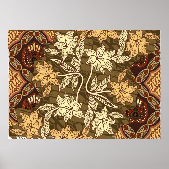 Indonesiska batikmotiv med flora och fauna-mönster poster (Framsidan)