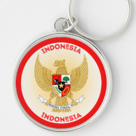 Indonesiska nationella emblemet cirkelform rund silverfärgad nyckelring