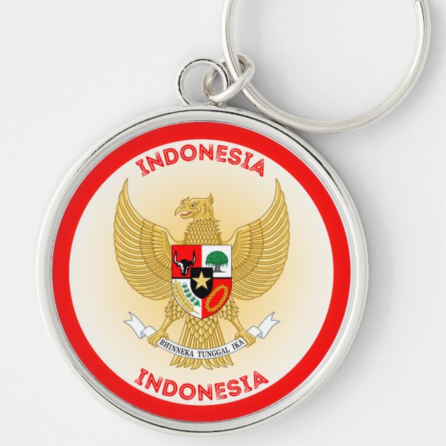 Indonesiska nationella emblemet cirkelform rund silverfärgad nyckelring (Framsidan)