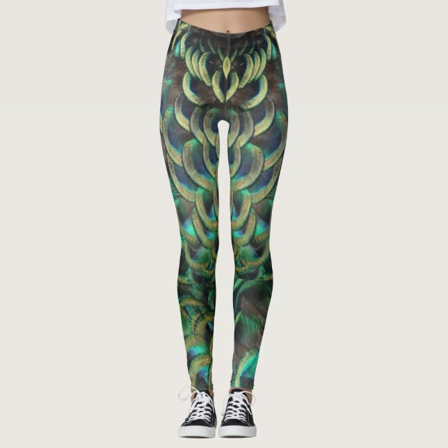 Indonesiska peacock Feathers Mönster Leging Leggings (Framsida)