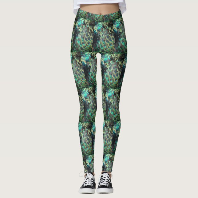 Indonesiska peacock-fjädrar som kissar på Mönster  Leggings (Framsida)