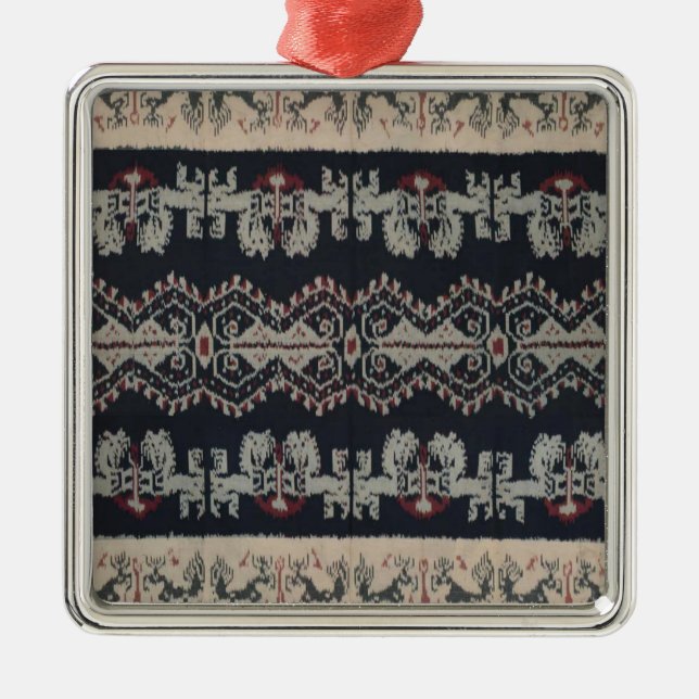 Indonesiska stam- Ikat textilWeavings Indonesien Julgransprydnad Metall (Framsidan)