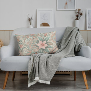 Indonesiskt batik Blommönster Boho Rosa Blue Lumbarkudde