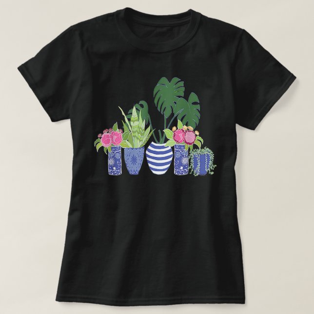 Indoor Plants Monstera Snake Plant Chinoiserie Pot T Shirt (Design framsida)