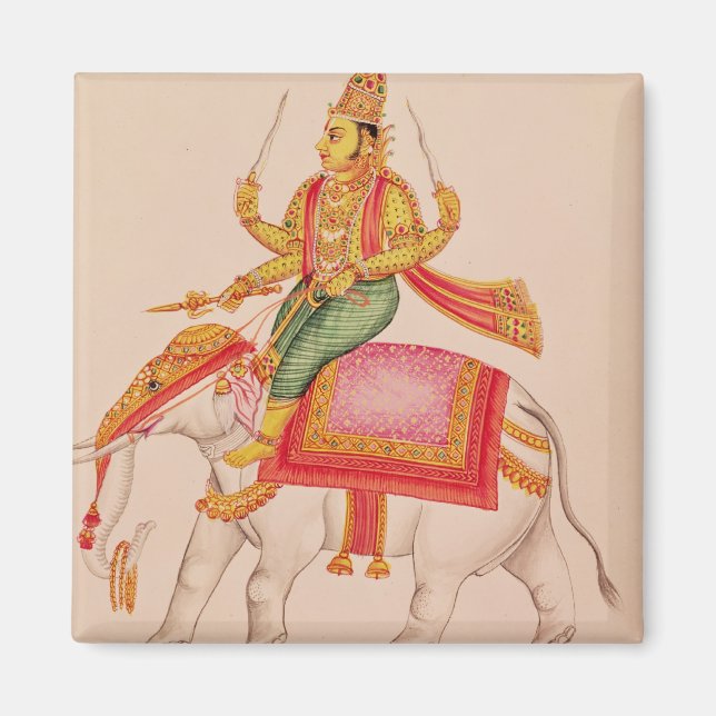 Indra, Storms Gud, rider på en elefant Magnet (Framsidan)