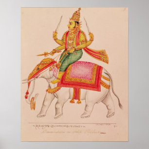 Indra, Storms Gud, rider på en elefant Poster