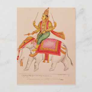 Indra, Storms Gud, rider på en elefant Vykort