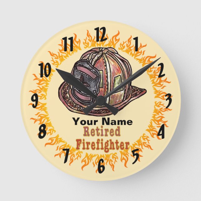 Indraget Firefighter Clock Rund Klocka (Framsida)