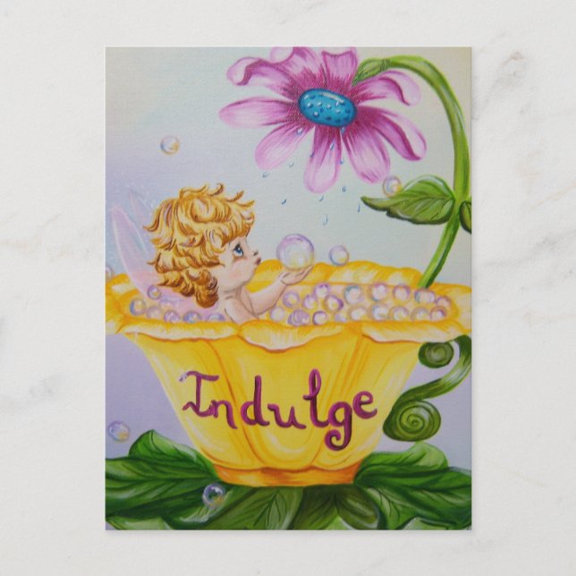 "INDULGE" Fördärvliga Vingar Fairy Postcard Vykort (Framsida)