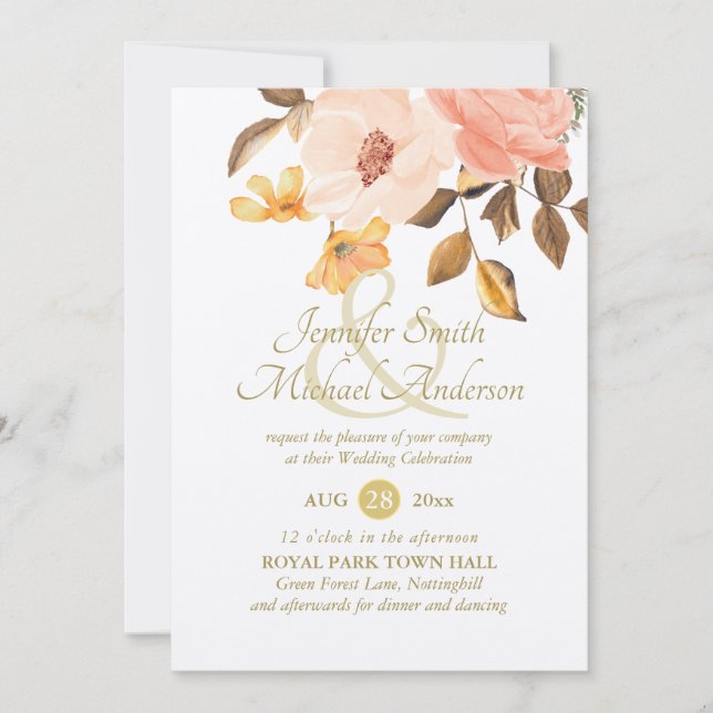 Indulgent Coral Guld Blommigt Bouquet Bröllop Flow (Framsida)