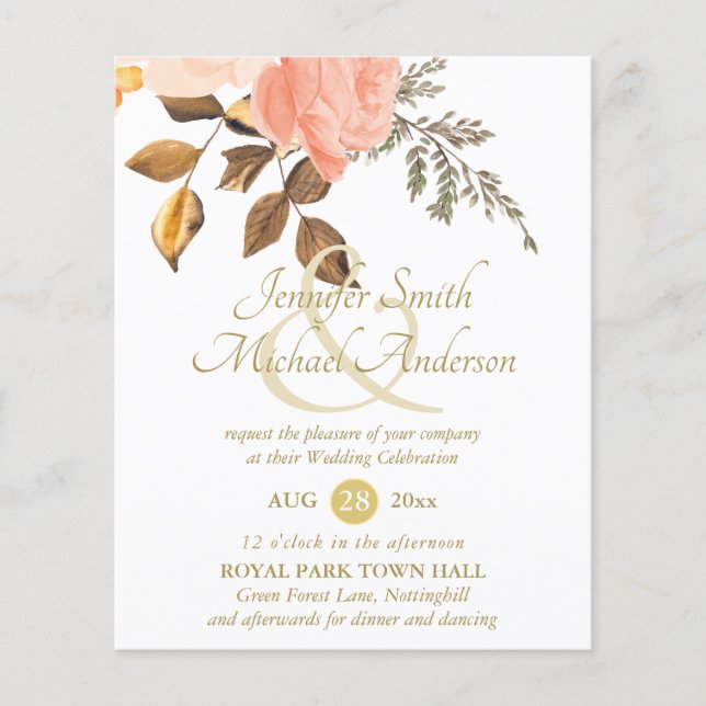 Indulgent Coral Guld Blommigt Bouquet Bröllop Flow (Framsida)