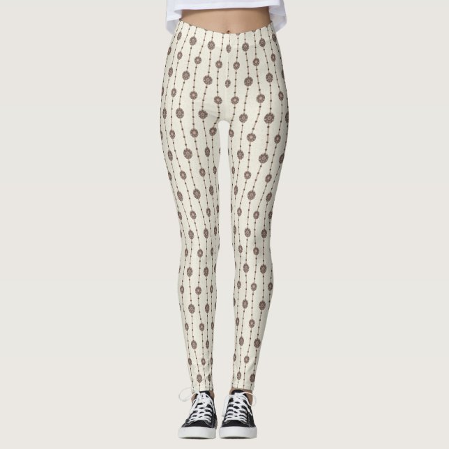 Indulgent Ophelia Blommigt Pärlor Chain Rand Cream Leggings (Framsida)