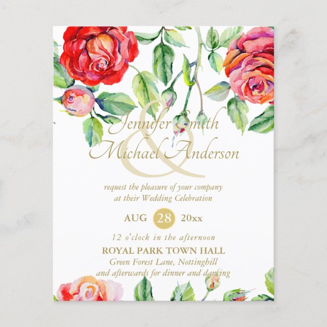 Indulgent Röd ros Watercolor Guld Ampersand (Framsida)