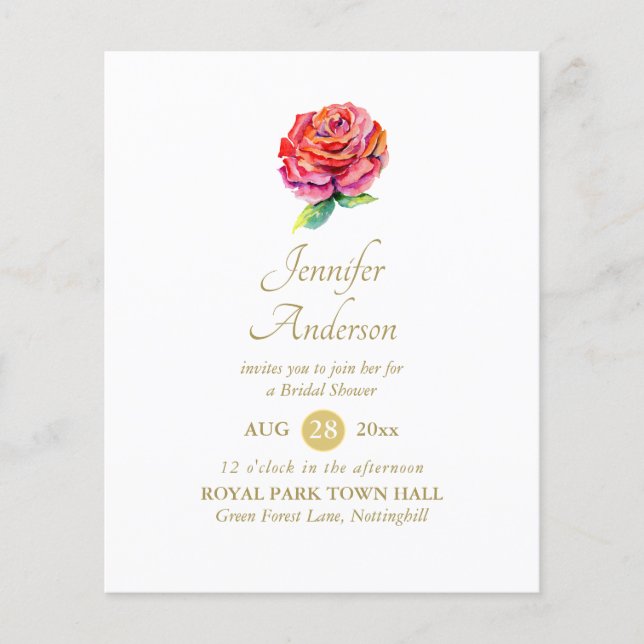 Indulgent Röd ros Watercolor Guld Möhippa (Framsida)