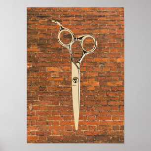 Industrial Brick Guld Sissor Hair Stylist Barber Poster