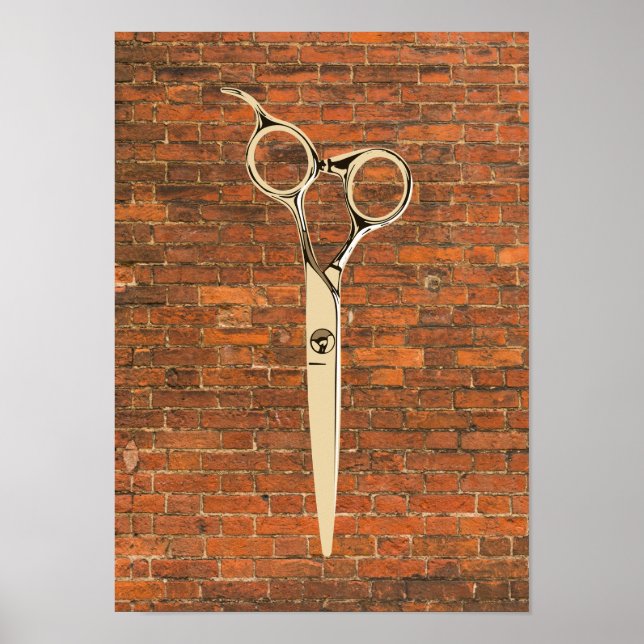 Industrial Brick Guld Sissor Hair Stylist Barber Poster (Framsidan)