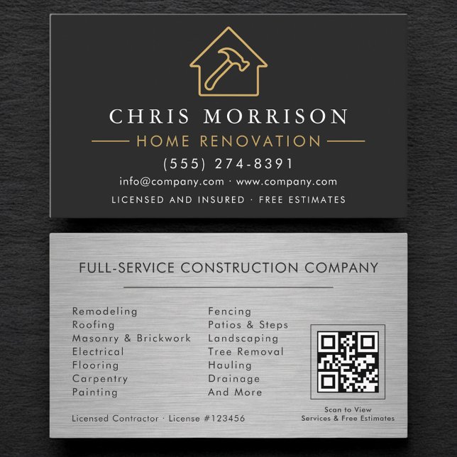 Industrial Metallic Home Renovation QR Code Visitkort (Skapare uppladdad)