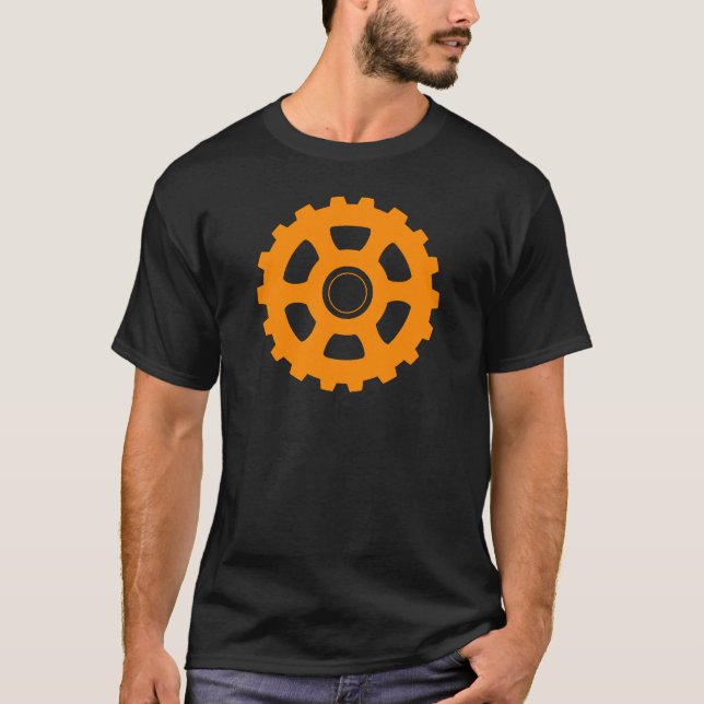 Industrial Orange Gear Cogwheel T Shirt (Framsida)
