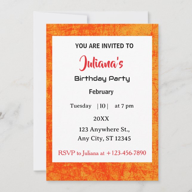 Industrial Orange Red Grungy Birthday Invitation Inbjudningar (Framsida)