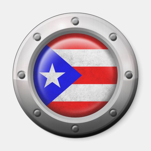 Industrial Puerto Rican Flagga Steel Graphic Magnet (Framsidan)