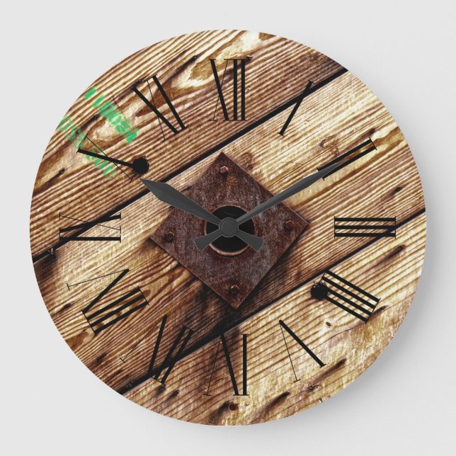 Industrial Rustic Wood Rand Stor Klocka (Framsida)