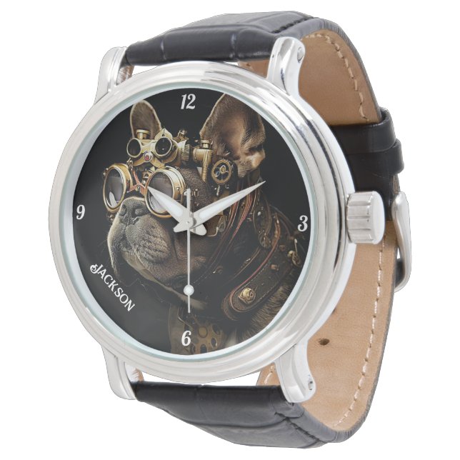 Industrial Steampunk Fransk Bulldog Armbandsur (Vinklad)
