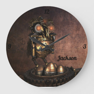 Industrial Steampunk Uggla och Eggs Large Clock Stor Klocka