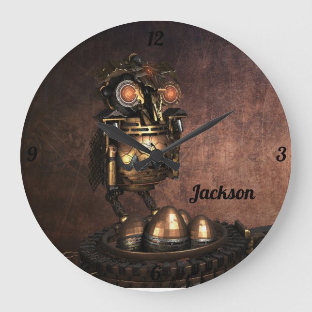 Industrial Steampunk Uggla och Eggs Large Clock Stor Klocka (Framsida)
