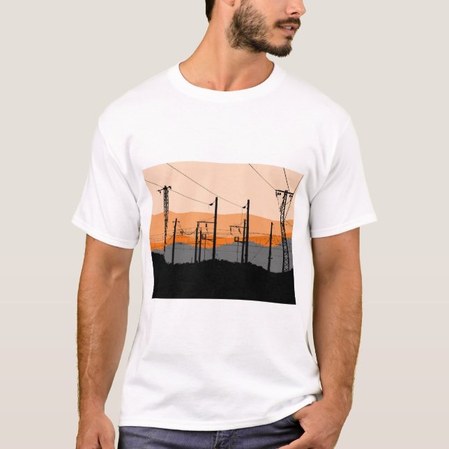 Industrial Sunset Power Linjer Urban Aesthetic T Shirt (Framsida)