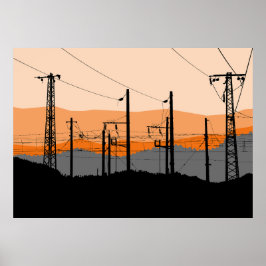 Industrial Sunset Silhouette Power Linjer Poster