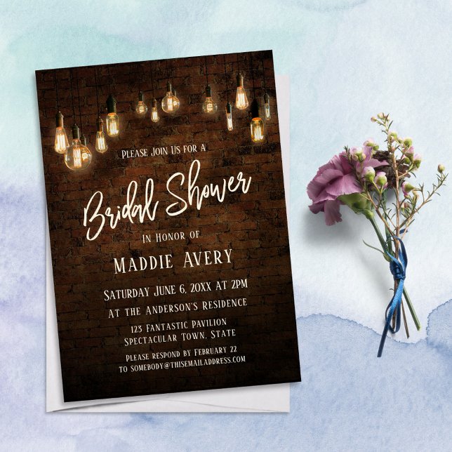 Industribrickor med Edison Ljus Möhippa Inbjudningar (Skapare uppladdad)