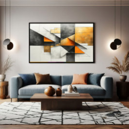 Industriell Abstrakt Geometrisk Orange Guld Grå Canvastryck