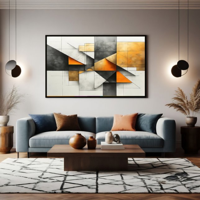 Industriell Abstrakt Geometrisk Orange Guld Grå Canvastryck (Skapare uppladdad)