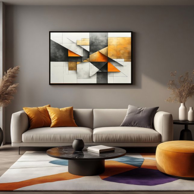 Industriell Abstrakt Geometrisk Orange Guld Grå Poster (Skapare uppladdad)