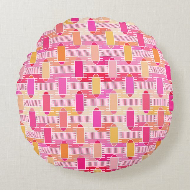 Industriell chic för art déco - rosa, persika, rund kudde (Framsidan)