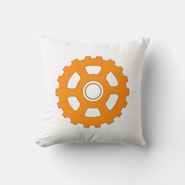 Industriell orange kugghjulskugg kudde (Framsida)