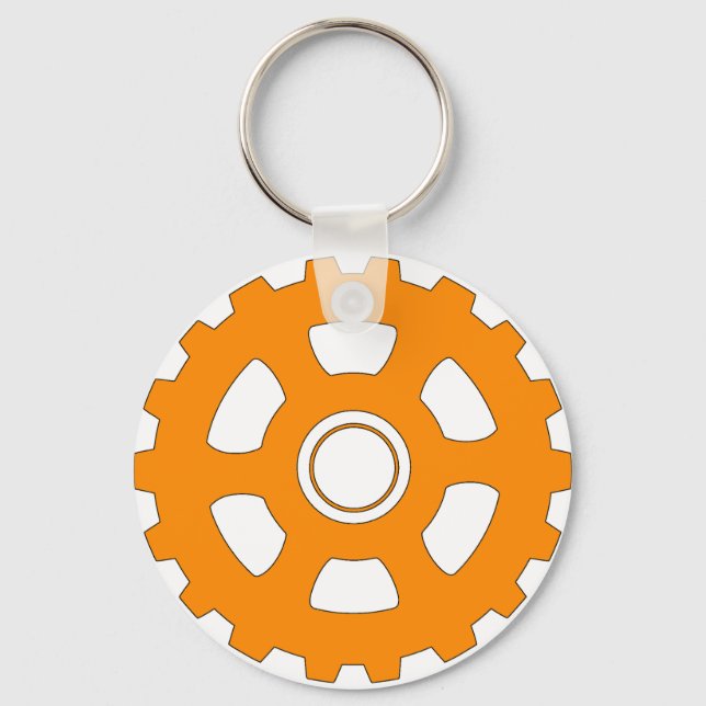 Industriell orange kugghjulskugg nyckelring (Framsida)