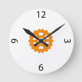 Industriell orange kugghjulskugg rund klocka