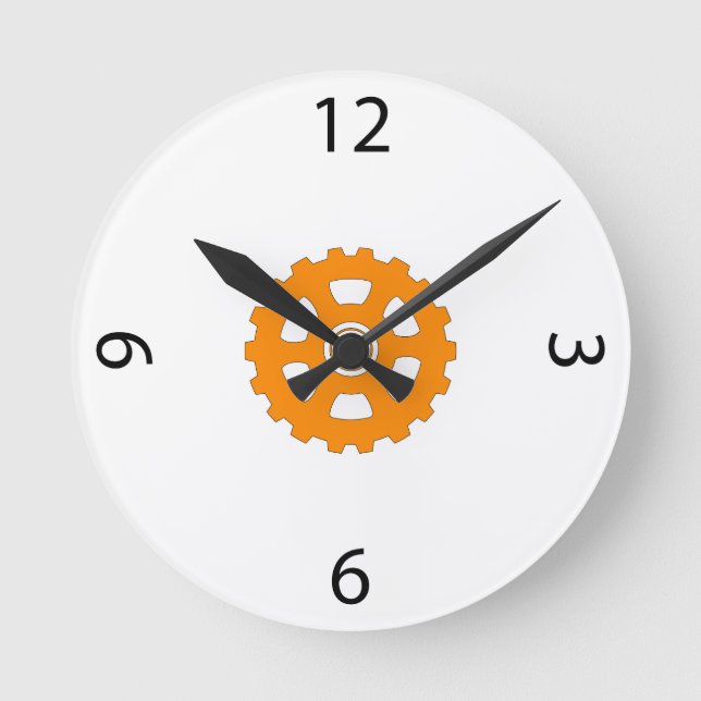 Industriell orange kugghjulskugg rund klocka (Framsida)