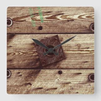 Industriell Rustik Trä Ränder Fyrkantig Klocka