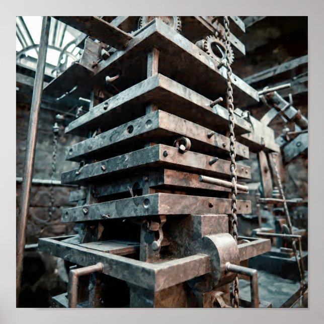 Industriell skulptur: Lagerperspektiv av klocka Poster (Framsidan)