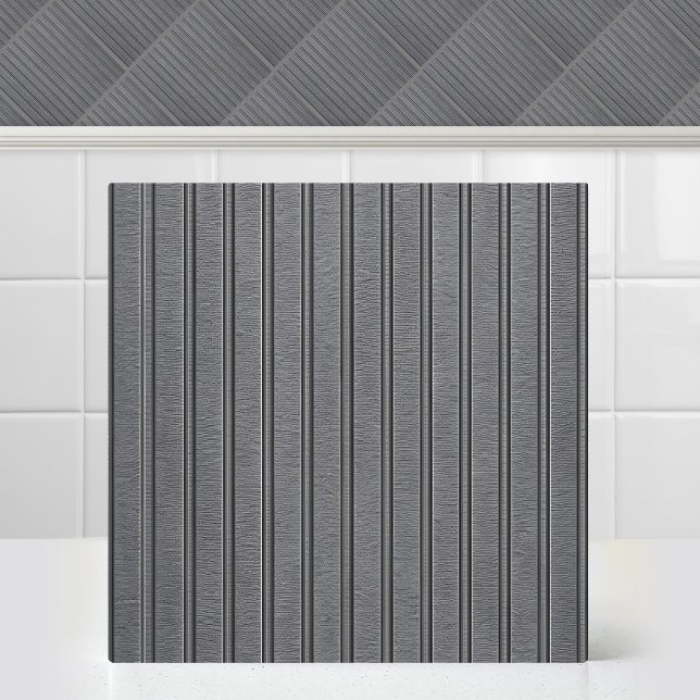 Industriell stål med vertikal silverrand kakelplatta (Industrial Gunmetal Steel Vertical Silver Stripe Ceramic Tile)