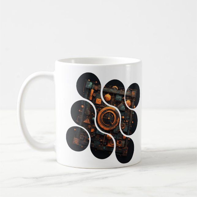 Industriell Steampunk-mosaik: Orange & Stålgeometr Kaffemugg (Vänster)